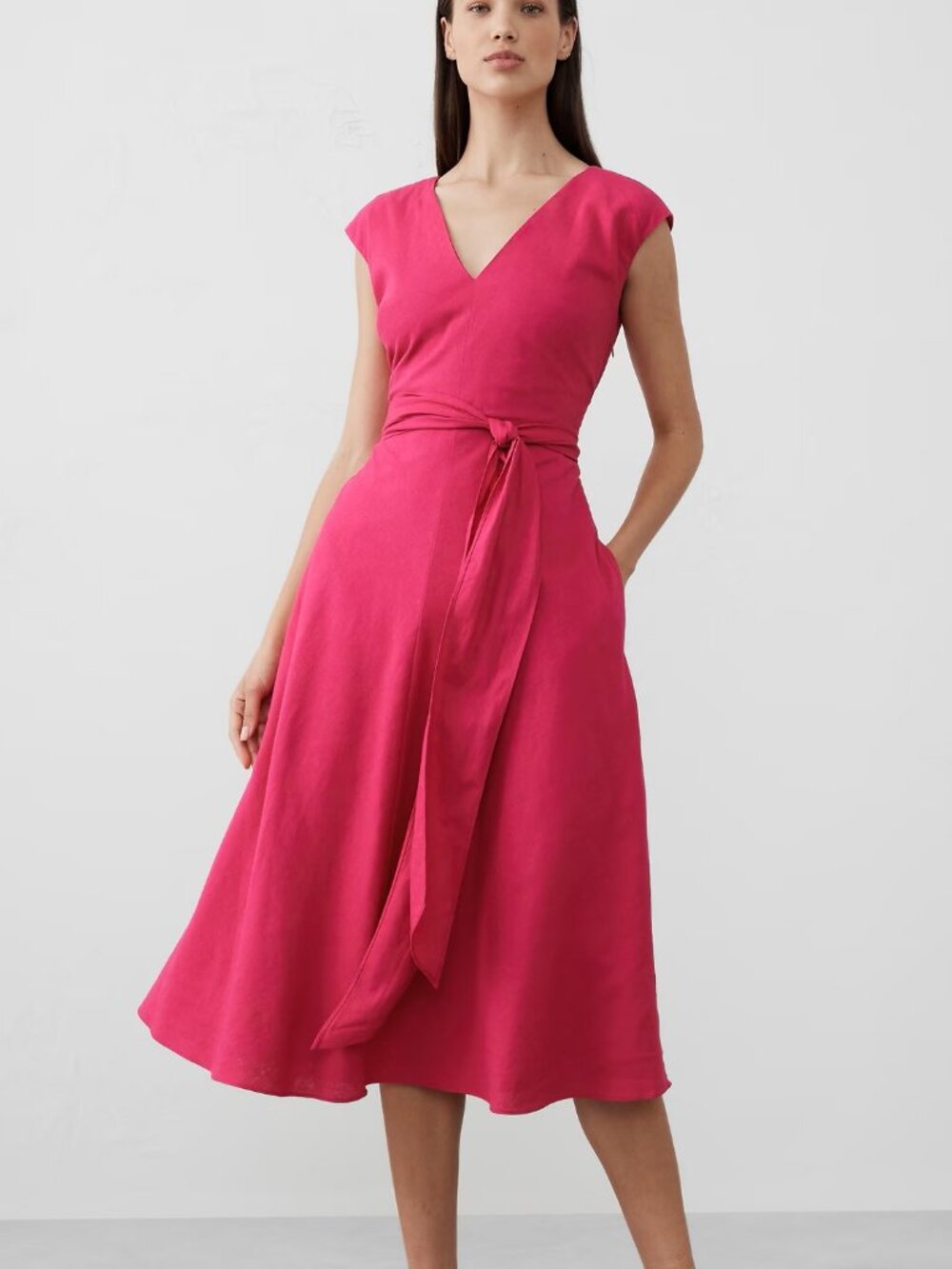 NWT!! Banana Republic Pink Linen-Blend Wrap Midi Resort Dress 14R (Large)